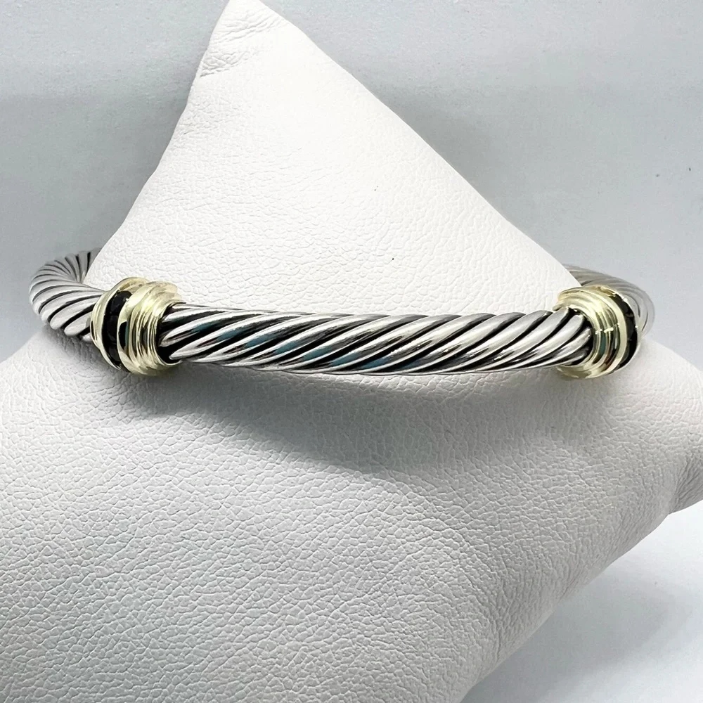 David Yurman 5mm Onyx 14k Gold Double Station Bracelet - Picture 14 of 14